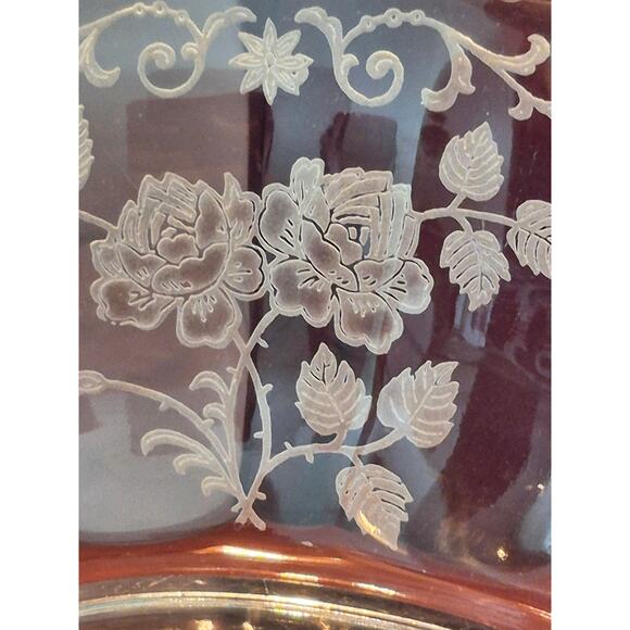 Rare Fostoria Midnight Rose Etched Depression Glass Dish 1933–1957 Vintage - Picture 3 of 8